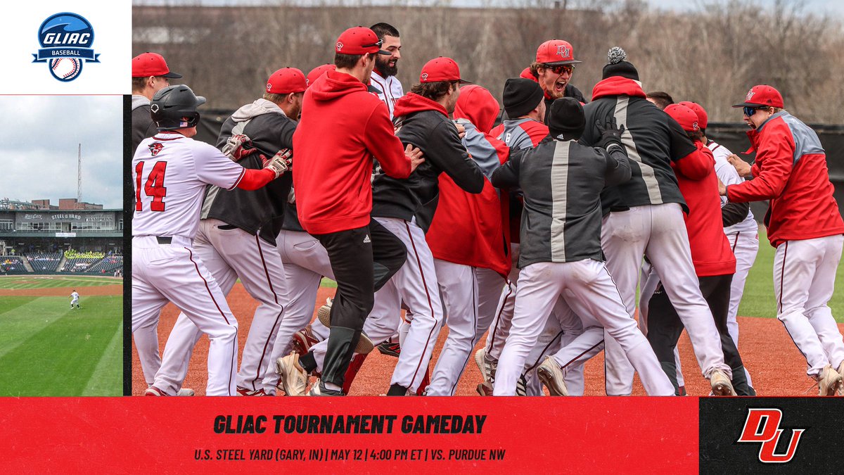 DUAthletics's tweet photo. Baseball Gameday

It's TOURNEY TIME! DU faces Purdue Northwest at 4 PM ET in their first game of the GLIAC Tournament in Gary, IN at the U.S. Steel Yard stadium. #DUWork

📺: https://t.co/o7JzVjFjTa ($)
📊: https://t.co/OgtO5kkQHJ https://t.co/L0hqimNPPb