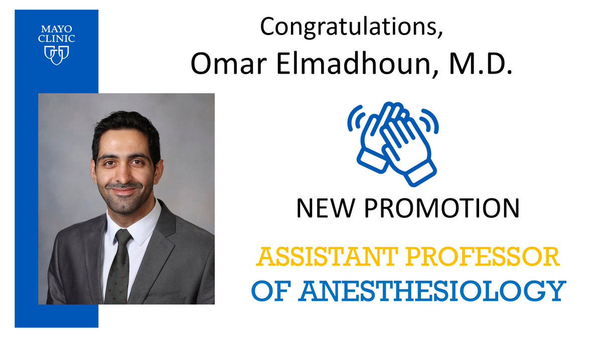 Congratulations on your appointment to Assistant Professor of Anesthesiology Dr. Elmadhoun. @ElmadhounO #CriticalCare