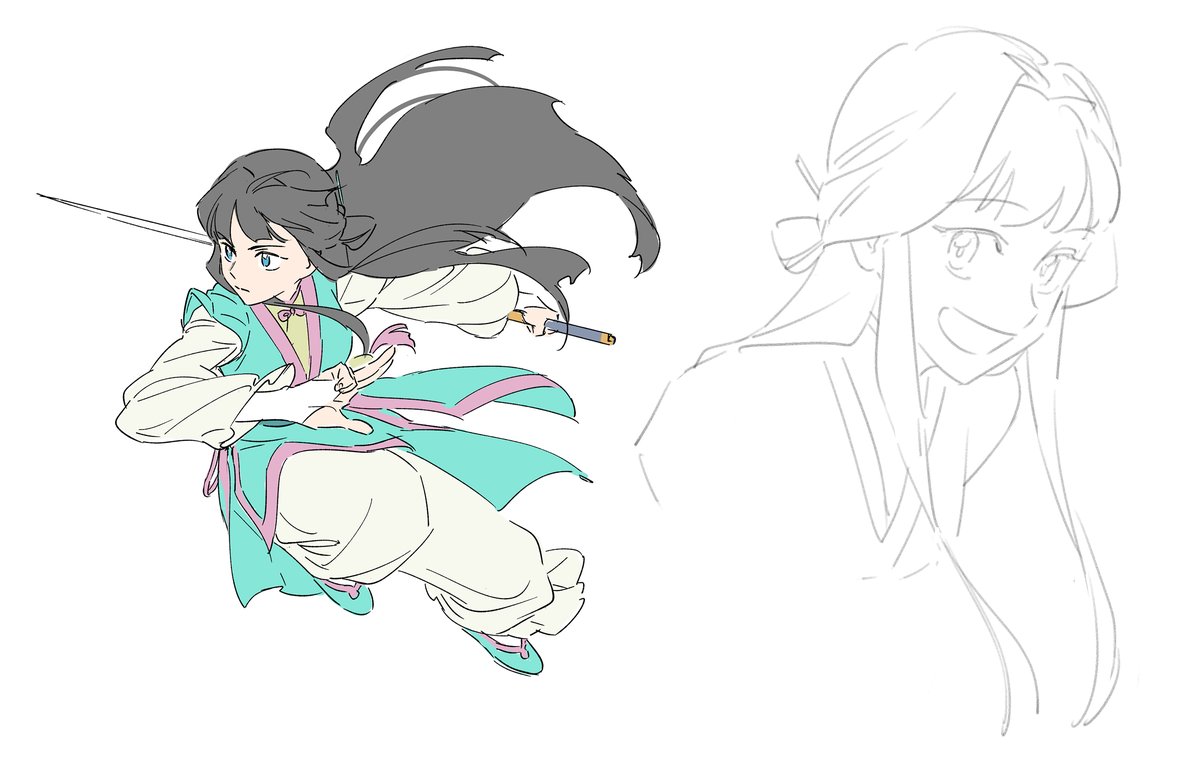 1girl long hair weapon sword black hair holding white background  illustration images