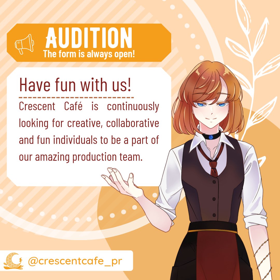 CrescentCafe_PR's tweet photo. We always have our auditions open!
いつも募集中！

» https://t.co/9i0Cf4RLYG

#crescentcafe #クレカ #creativeproject #music #voicedrama #seiyuu #digitalart #video https://t.co/Aun4PKnIfl