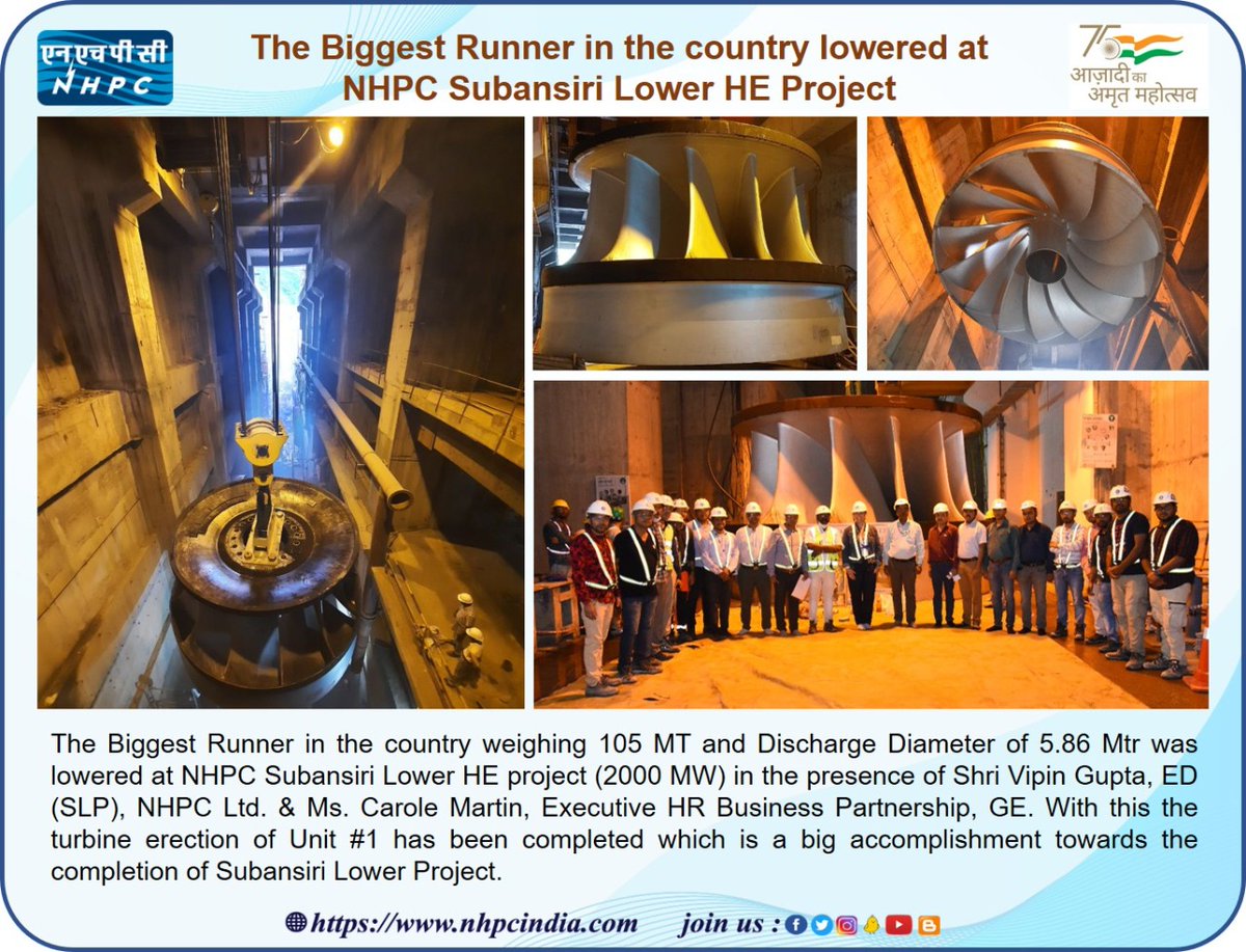 nhpcltd's tweet photo. The Biggest Runner in the country lowered at NHPC Subansiri Lower HE Project
#Hydropower #nhpclimited @raghurajmr @MinOfPower @power_pib @PIB_India @PIB_Guwahati @ROBItanagar https://t.co/Ioc7m47m44