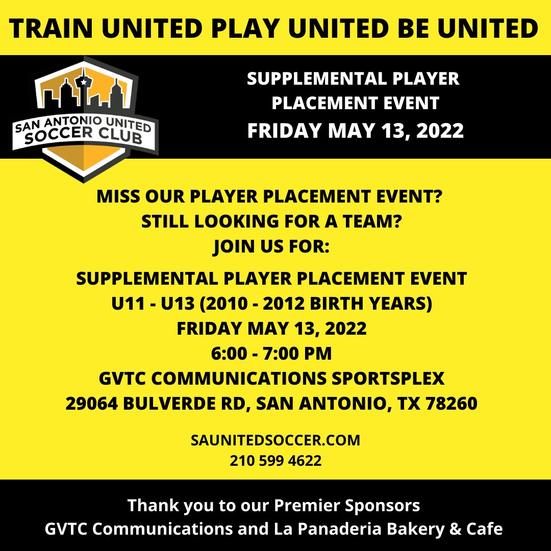 For anyone that missed our PPE &amp; is still interested in learning more about us &amp;/or trying out for a spot on one of our teams, please see the below details regarding an additional event this Friday.
 
U11 - U13 (2010 - 2012 BIRTH YEARS)
FRIDAY MAY 13, 2022
6:00 - 7:00 PM