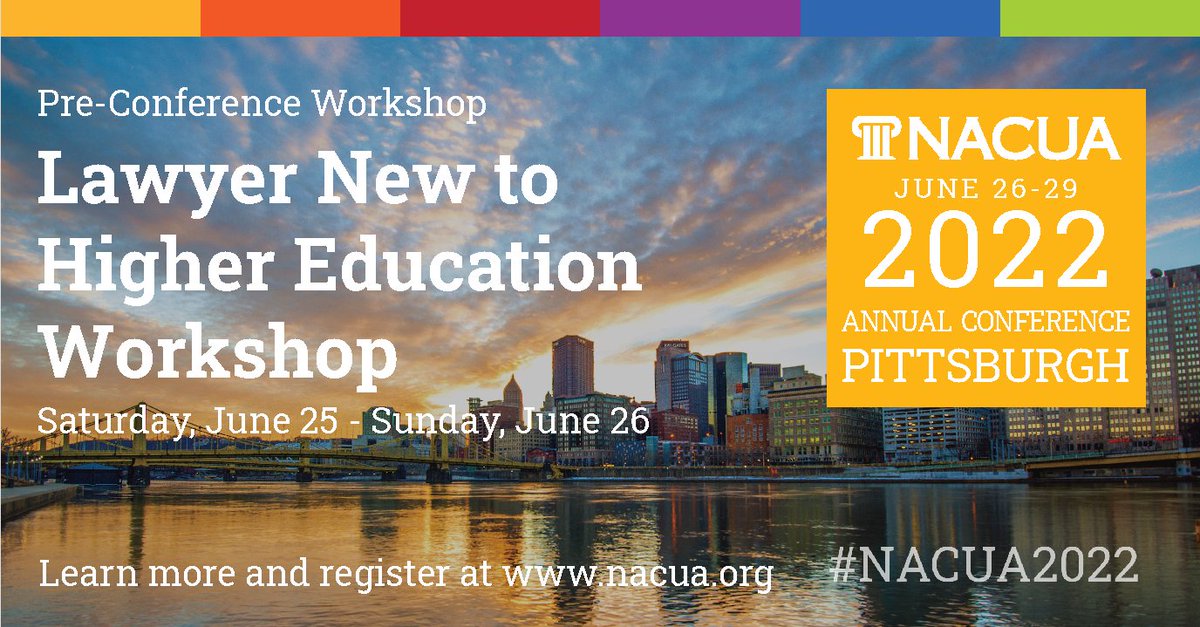 NACUAtweets's tweet photo. Want to learn the nuts and bolts of #higheredlaw? Join us June 25-26 at #NACUA2022 for our Lawyers New to Higher Education Workshop, for the concepts, regulations, and practical knowledge you need to serve you client!   

Learn more &amp; register: https://t.co/otpEIpLV9b https://t.co/g6BpL3F7Mo
