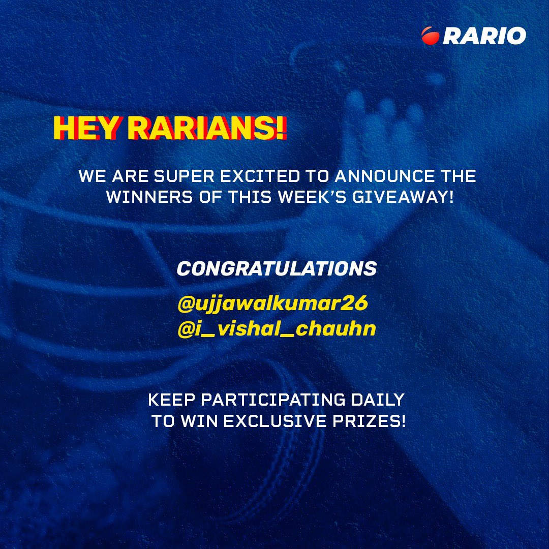 rariohq's tweet photo. Thank you #Rarians for participating daily in your favourite quiz right here on the Rario handle 🥳. The winners for this week are @ujjawalkumar26 and @i_vishal_chauhn                                          #Giveaway #Rario #Contest https://t.co/y7dOGG6He9