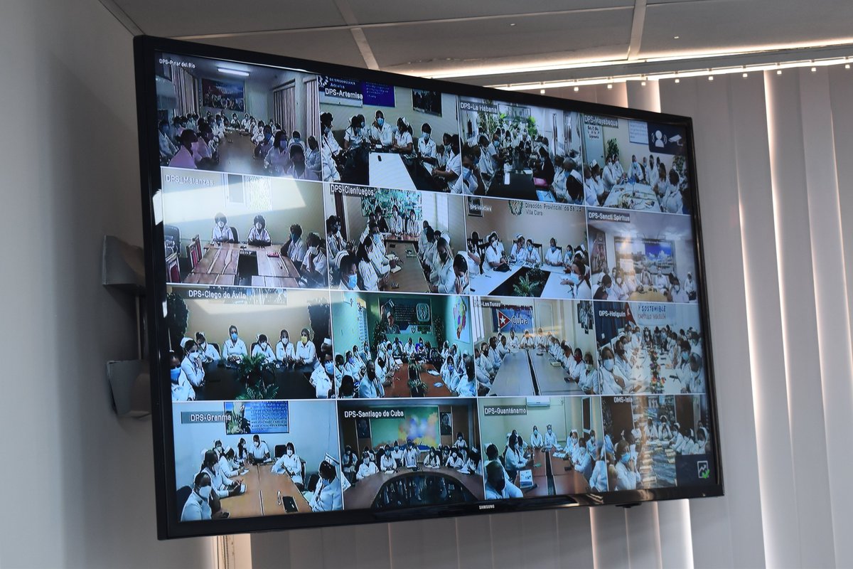 MINSAPCuba's tweet photo. Como parte de las actividades que se realizan por el #DíaMundialdelaEnfermería, profesionales de todo el país intercambian mediante videoconferencia sobre diversas temáticas importantes para el desarrollo de las especialidades de enfermería. https://t.co/dTaD8Fe15d