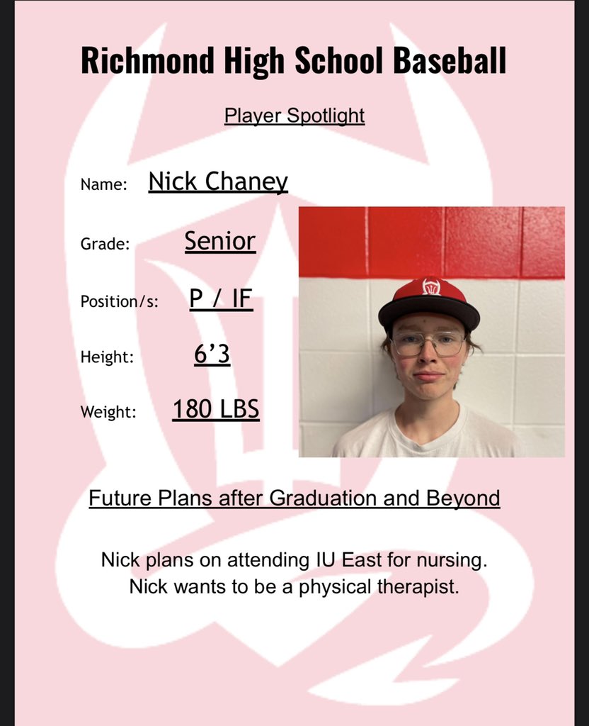 We_R_Baseball's tweet photo. Our second of our #FiveDaysofSeniors will be Nick Chaney. Nick has had a great year on the mound with 18 strikeouts in 9 innings pitched. Nick also hit a home run against Tech! Proud of you, Nick!
@RHSRedDevils https://t.co/dpo69kwTNt