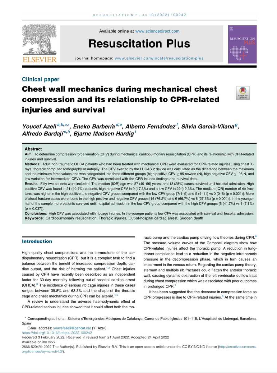 Our last paper in <a href="/Resus_Plus/">Resuscitation Plus</a> 

👉How to improve hemodynamics and survival in prolonged mechanical CPR? 

👉Consider chest wall mechanics 

👉A new step towards #PersonalizedCPR

<a href="/ERC_resus/">ERC - European Resuscitation Council</a> <a href="/ResusJournal/">Resuscitation</a> <a href="/ccr_cat/">CCR</a> @erc_young <a href="/ConsEspRCP/">Consejo Español RCP</a> #ECMOCPR 

authors.elsevier.com/sd/article/S26…