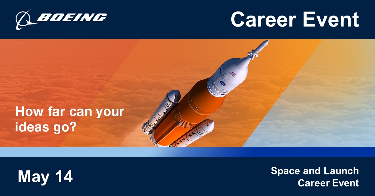 GNOIncEvents's tweet photo. Join @Boeing’s in-person Space and Launch career event on May 14 to meet the team working on next-generation aerospace products. #TeamBoeing is hiring fabrication, engineering, and quality professionals! 
 
Apply: https://t.co/OrQUlhUrhm https://t.co/CoQrOYnNNu