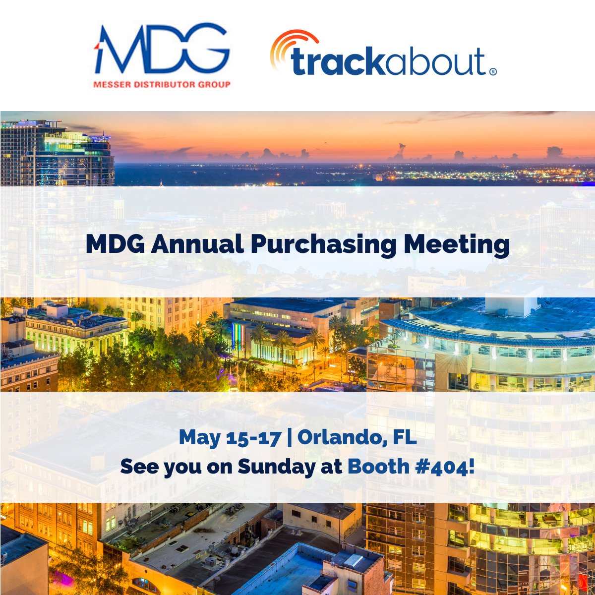 Trackabout's tweet image. Are you heading to Messer Distributor Group's Annual Purchasing Meeting this Sunday in Orlando? Make sure to stop by booth #404 to learn more about TrackAbout's tracking software for cylinders and returnable containers. Can't wait to see you there! #trackwithtransparency