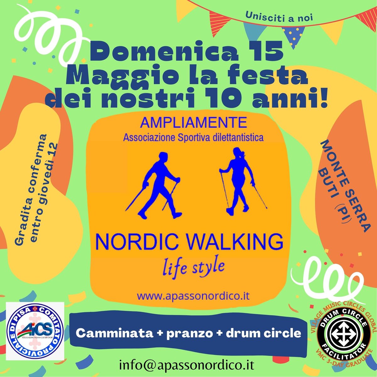 Apassonordico's tweet photo. Domenica 15 celebriamo i nostri 10 anni di attività a passo nordico!! #Camminata #pranzosociale #drumcircle #nordicwalking #nordicfitwalking #aicspisa #nordicwalkinglifestyle #toscana #buti #monteserra #montepisano #Tiaspettiamo #maggio #domenica https://t.co/SlD0ei4jq1