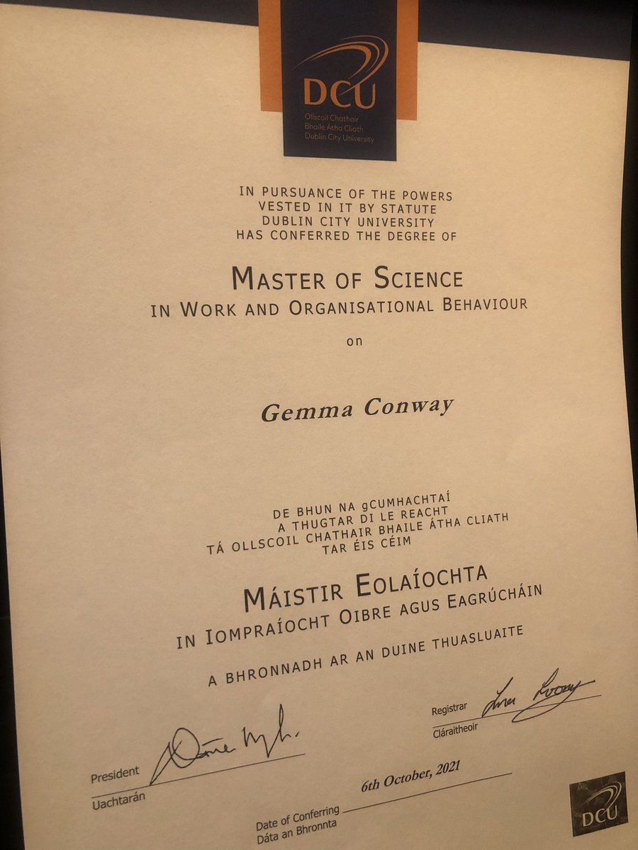 gemmamconway's tweet photo. Delighted to receive this in the post this morning! Officially a graduate of Work &amp; Organisational Behaviour 🙌🏻@BusinessDCU https://t.co/iKLX1aATYw