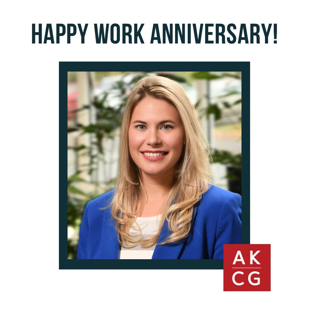 AKCGfirm's tweet photo. Today, we are celebrating #AKCGteam member Darrah Pilieri’s 8-year work anniversary! Thank you, Darrah, for the hard work, dedication and leadership you deliver to our team and for the wonderful service you provide to our clients! https://t.co/YMVt1gbQDY