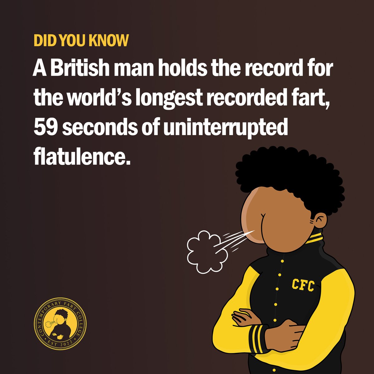 ContempFart's tweet photo. FART KNOWLEDGE 👨🏻‍🎓💨

Well, one might say he's finally not a bad ass.

#NFT #NFTs #nftart #NFTCommunity #NFTCollection #worldrecord #record #fun #facts #fart #trivia #befartofit https://t.co/pYLTeQmWsA