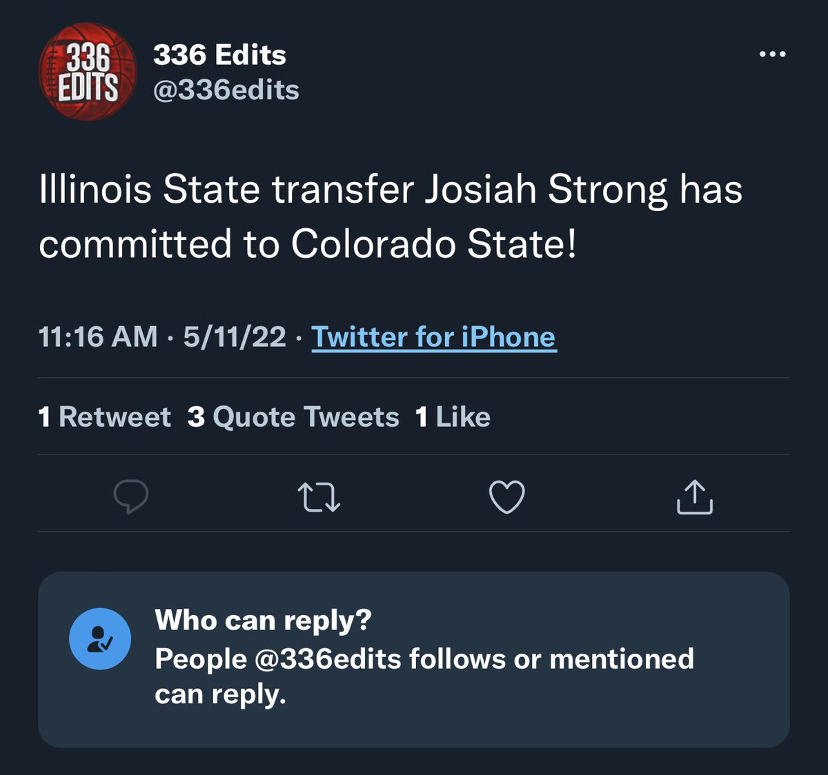 JoeTipton's tweet image. The tweet has now been deleted. @336edits purposely turned off replies prior to publishing the tweet because he knew he was spoiling the announcement.