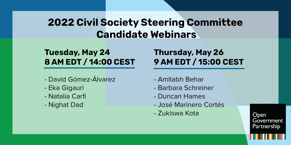 opengovpart's tweet photo. The OGP Steering Committee plays an important role in shaping, promoting, and safeguarding #OpenGov values.
Join us May 24 and 26 for the opportunity to get to know the candidates and discuss their ideas and priorities for the Partnership.
Learn more: https://t.co/zP0CE0JO6L https://t.co/5VzVov3sWS