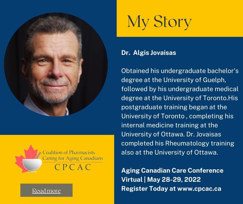 MARK YOUR CALENDARS - Dr. Algis Jovaisas will be speaking at the CPCAC Aging Canadian Care Conference from May 28-29, 2022 about Osteoporosis Fracture Begets Fracture, LTC Update. 

Register today: cpcac.ca/2022-Aging-Can… #CPCAC2022