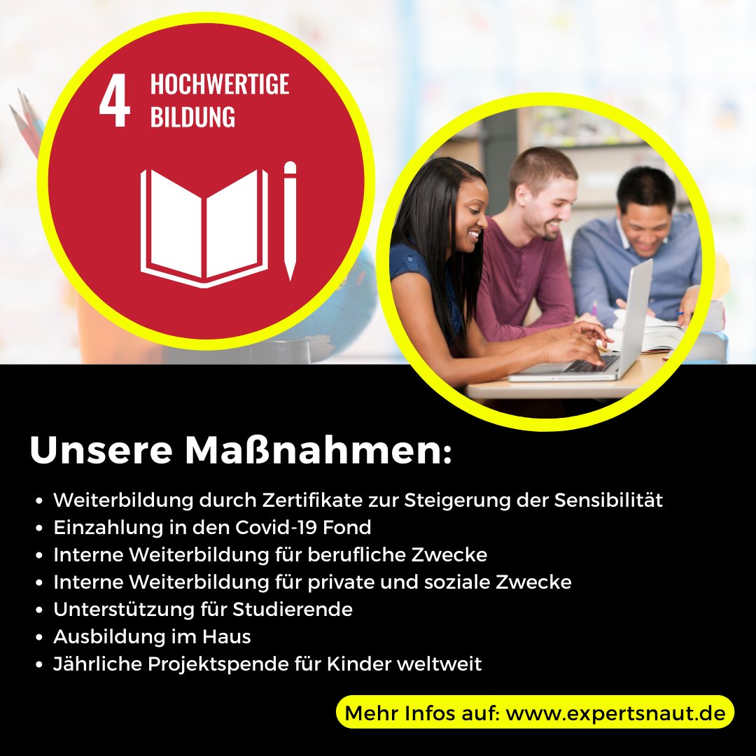 expertsnaut's tweet photo. #beyondprofit 🤝 Wir unterstützen die UN-Ziele für nachhaltige Entwicklung - Unsere Maßnahme für das SDG 4 "Hochwertige Bildung"

#nautitusgroup #softwarenaut #servicenaut #expertsnaut #charity #sdgs #purposedriven #ourteamforyou https://t.co/QNQfySXhYy
