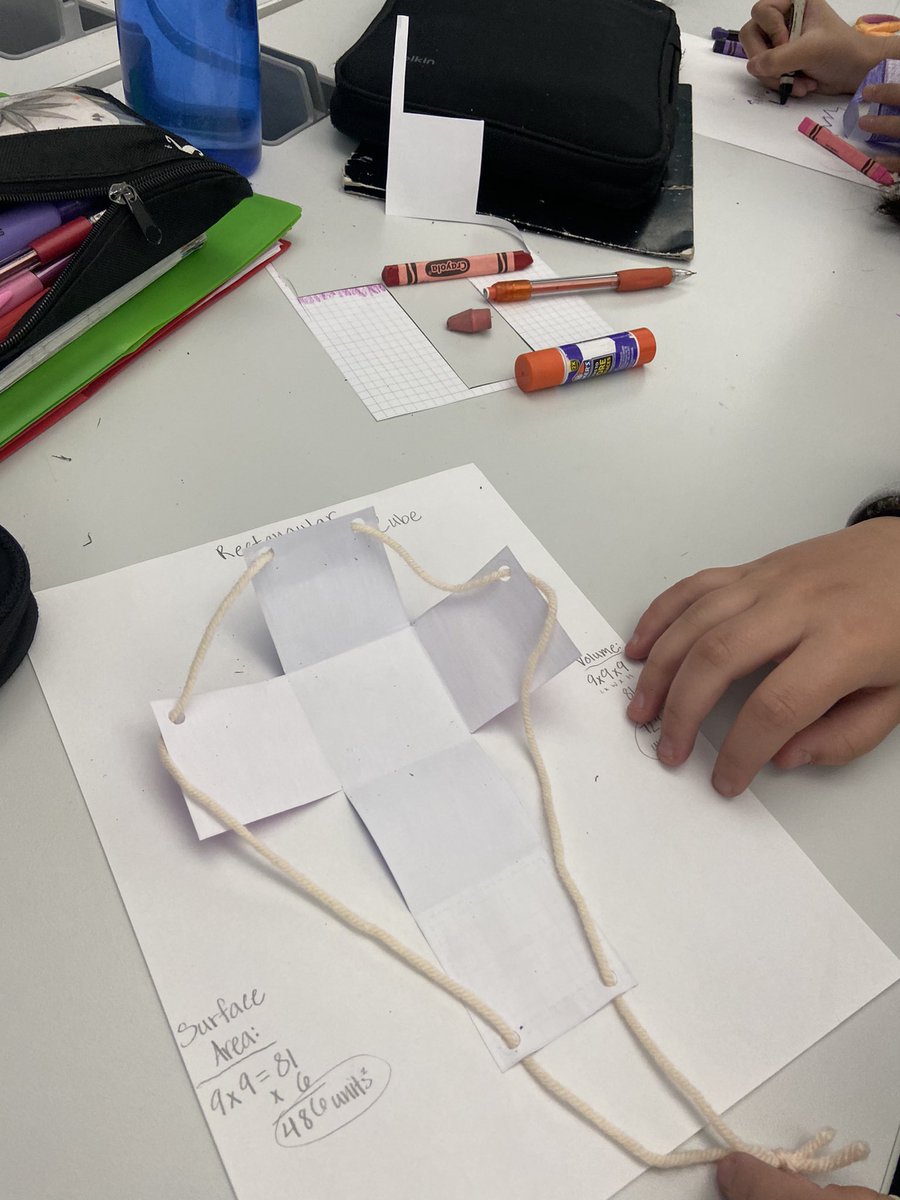 AlwaysUsePencil's tweet photo. Fine motor✅ Geometry✅ Art✅. All three for a rectangular prism activity showing my Ss how nets turn into their 3D prisms and using what they know to solve volume and surface area! #mathisfun #npsdlearns 📐 🎨 https://t.co/TeFWMp6oo1