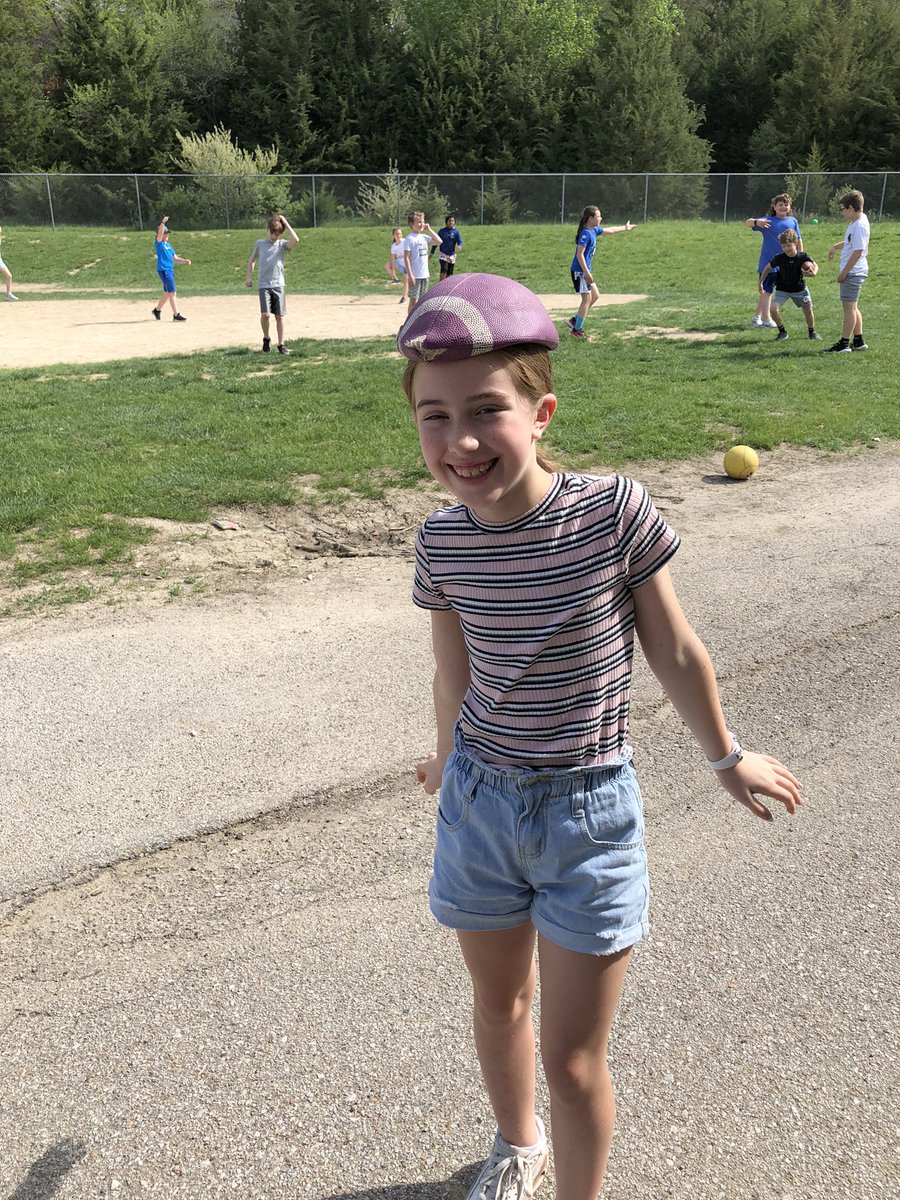 A flat football at recess becomes what they call a diva hat.<a href="/TH_Principal/">Mrs. Dana Barker</a> #lctitanhill