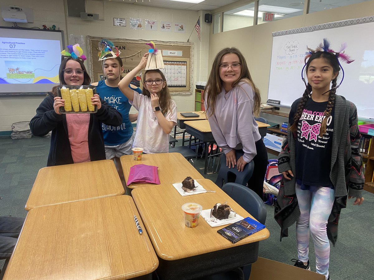 RileyNort's tweet photo. Thanks to this group of girls for teaching us that the Aztecs loved chocolate 🍫 and bringing in chocolate cake 😍 #MonroeStrong https://t.co/nwEpXVTUXg