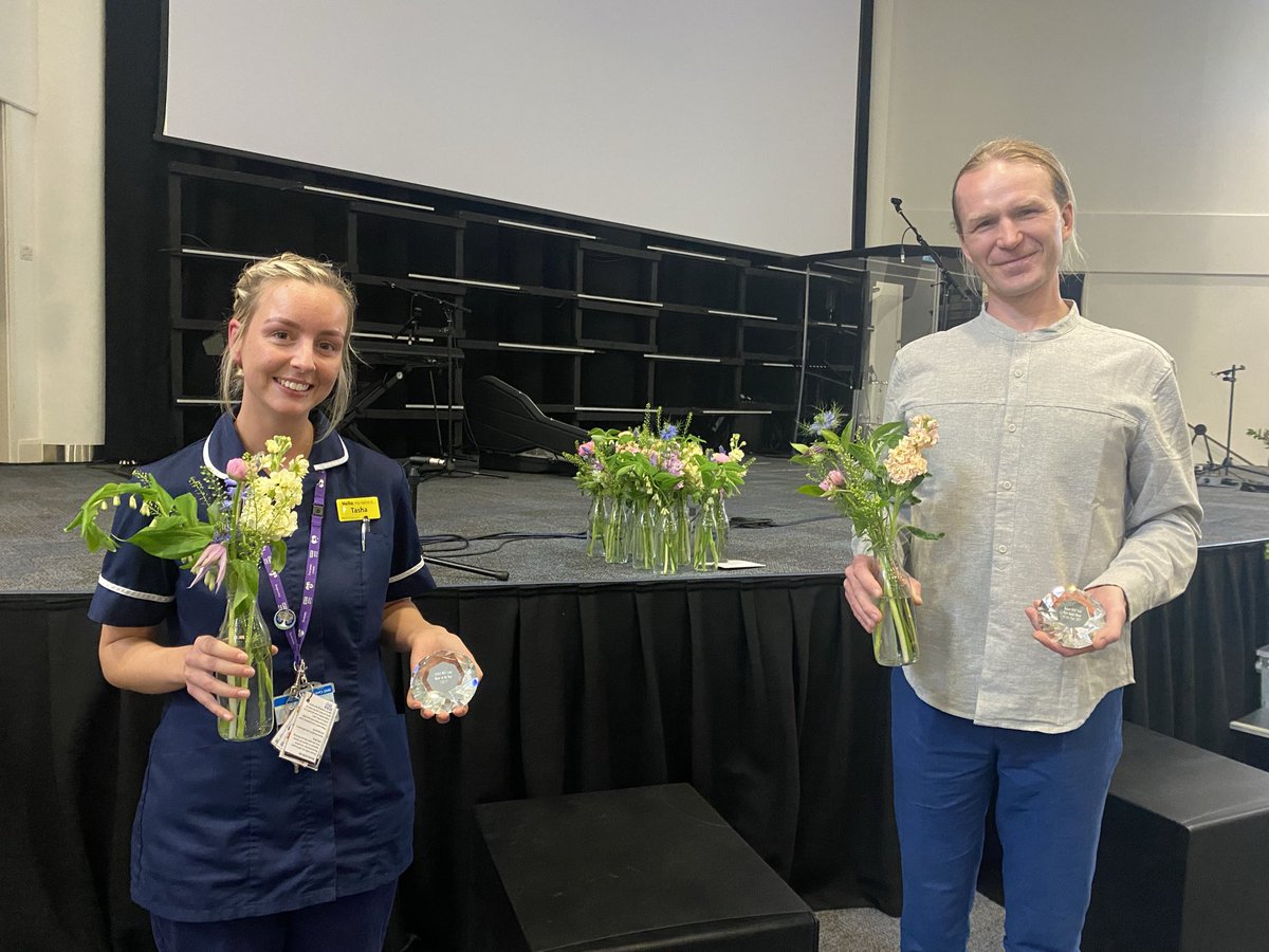 Ending today's celebrations on a great high! ✨ Congratulations to Tasha Simpson, Ward Manager crowned Nurse of the Year and Jerzy Rucinski, Nursing HCA of the Year. Tasha and Jerzy both work at our older persons' mental health unit in Portsmouth. #InternationalNursesDay2022