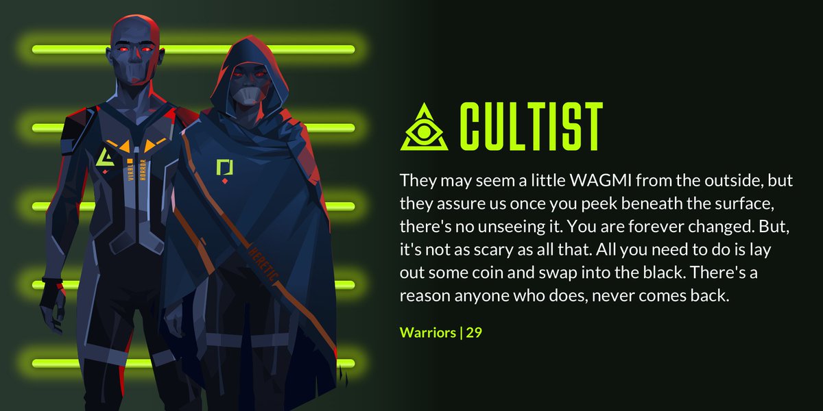 CyberBrokers_'s tweet photo. The Cultists want you to know that it's just a misconception that cults are bad. Come see for yourself. 👀 

I mean, their exclusive group of 29 does look pretty attractive, from the creepy exterior to the unnerving confidence. 😶

Which Cultist has been trying to recruit you? 🖤 https://t.co/sOXGlljmGB