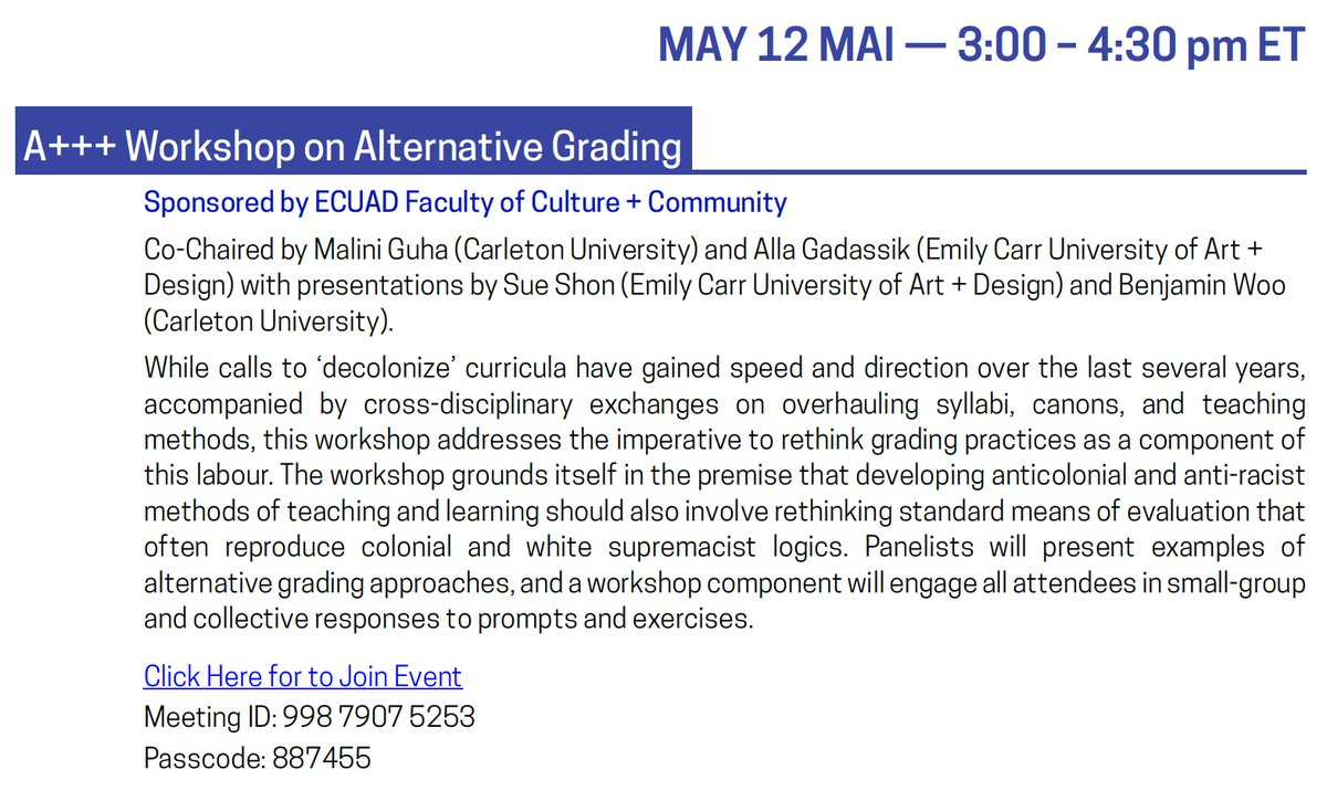 _filmstudies's tweet photo. A+++Workshop on Alternative Grading @ 3 PM

Come join us at our first offsite workshop organized by the Anti-Racist and Decolonial Working Group. #FSAC2022 

More details: https://t.co/Z70WtgtfUg https://t.co/zBDJaOpFpa