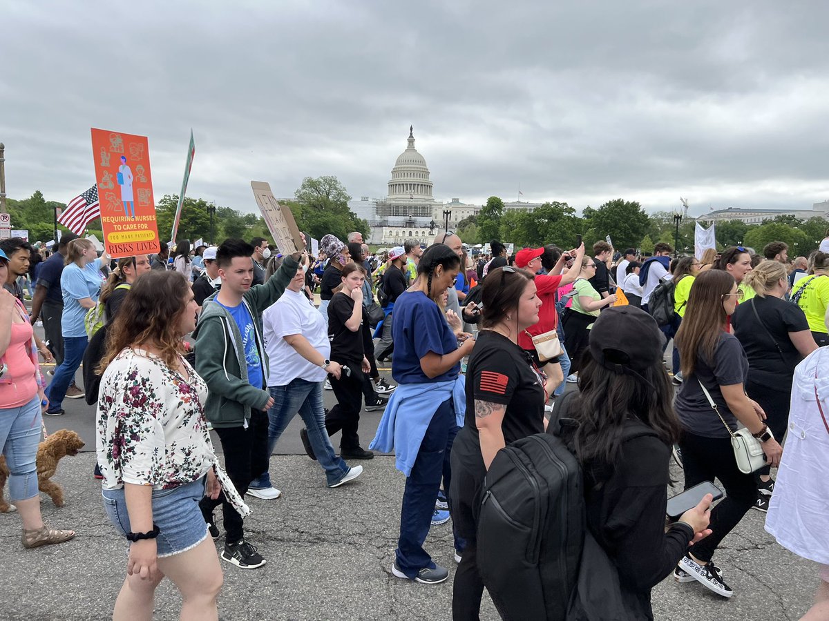 VictoriaSanchez's tweet photo. The nurses are calling for better nurse-to-patient ratios, better pay and protection from injury and physical assault from some patients. @7NewsDC 
#nursesmarch https://t.co/dAGlAdAjlL