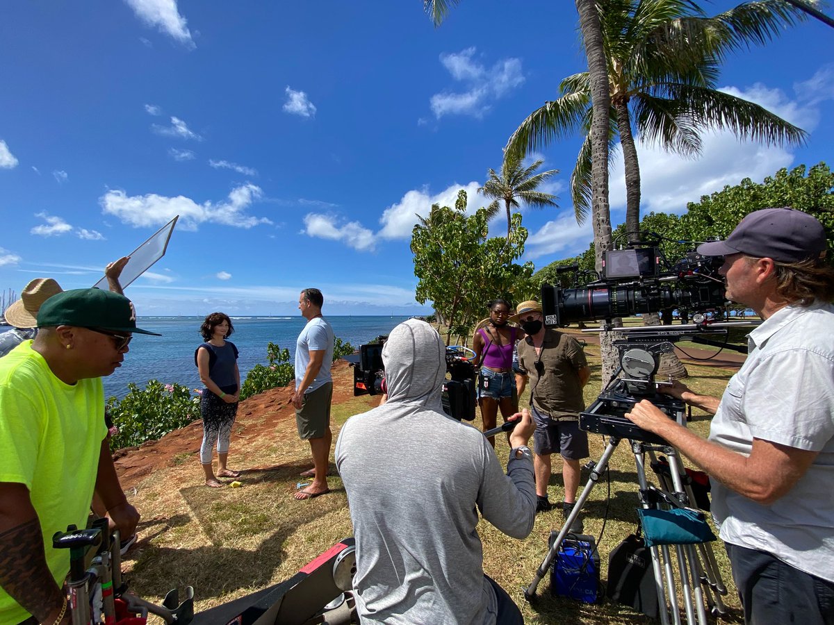 IslandFilmGroup's tweet photo. On set again with our Hallmark Ohana. Get ready for Summer Nights movies on the @hallmarkchannel - First up is Hidden Gems on JUNE 4! Stay tuned for more! https://t.co/688K2vyRON