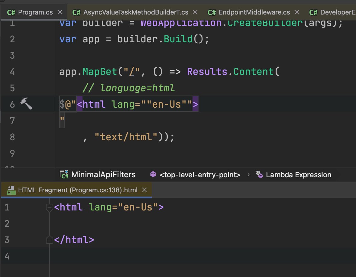 buhakmeh's tweet photo. Editing #HTML fragments in #csharp is an amazing feature of @JetBrainsRider.  It is great for demos and samples for me, but also keeps you from fighting with double quotes and character escaping madness.

#dotnet https://t.co/n7xNOYXqTu