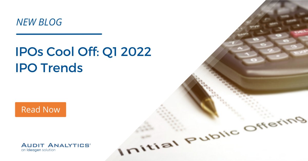 Q1 2022 saw a record drop in IPOs and the amount raised – with SPACs representing two-thirds of the IPOs and nearly 80% of gross proceeds. 

Find out more about all the Q1 2022 IPO trends in our new blog.

bit.ly/3FGtGeZ

#IPOs #SPACs #newblog #auditanalytics