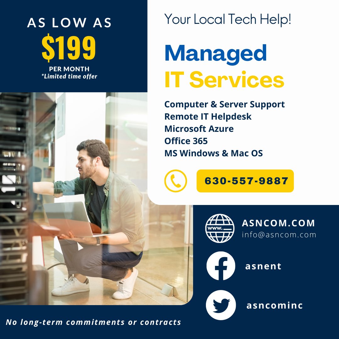 asncominc's tweet image. Your Local Tech Help for as low as $199/month.
.
.
.
.
#ComputerSupport #ServerSupport #RemoteHelpdesk #MSAzure #MSWindows #MacOS #Office365 #ManagedITServices