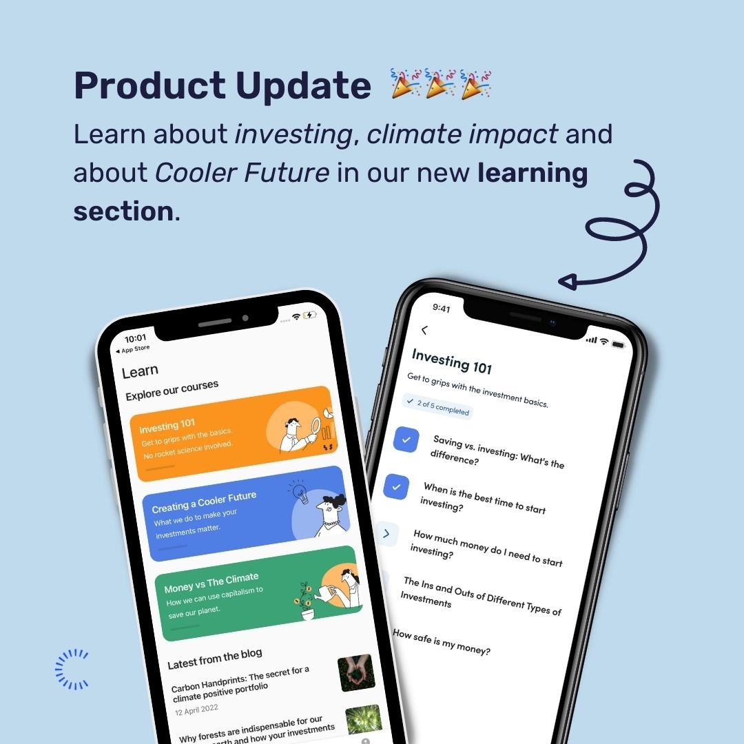We have a big update to make! 🥳 New Learning segment in our App. We don’t want that the learning stops after you leave our account! Now you can keep learning inside the App 🎉

#investingapp #greeninvesting #investing