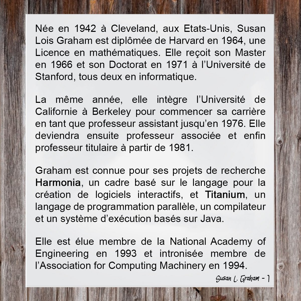 EspaceIT's tweet photo. Aujourd'hui, nous allons parler de Susan L. Graham, l'informaticienne américaine qui a inventé Harmonia et Titanium.

#susangraham #susanloisgraham #harmonia #titanium #langagedeprogrammation #java #informatique #web #digital #cybersécurité #numerique https://t.co/pOKYpezecn