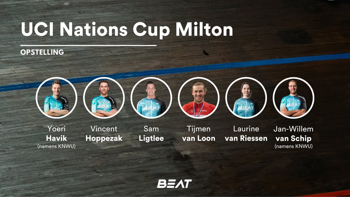 💥 𝙁𝙐𝙇𝙇 𝙎𝙀𝙉𝘿

Vannacht begint de Nations Cup met de teamsprint, waar <a href="/LaurinevRiessen/">Laurine van Riessen</a>, Sam Ligtlee en Tijmen van Loon in actie komen!

Later dit weekend zien we ook nog <a href="/yoerihavik/">Yoeri Havik</a>, <a href="/vincenthoppezak/">vincent</a> en Jan-Willem van Schip in de baan!

#DriveToBEAT 🚴‍♂️#TissotNationsCup 🇨🇦