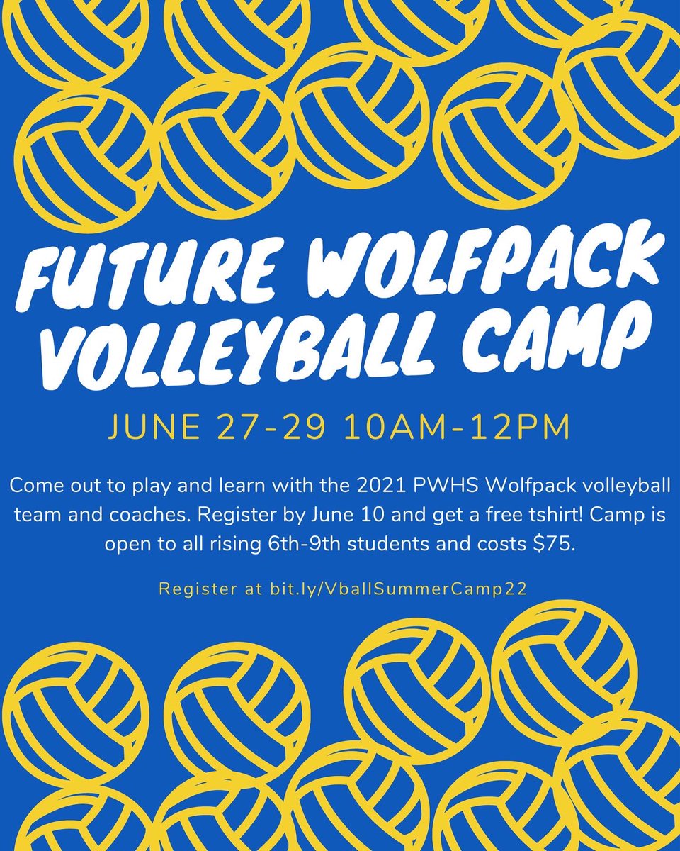 Who’s excited for future Wolfpack camp?? 🙋🏻‍♀️ register today!! Bit.ly/VballSummerCam… @PWHSathletics  <a href="/ParkwoodMSNC/">Parkwood Middle School</a>