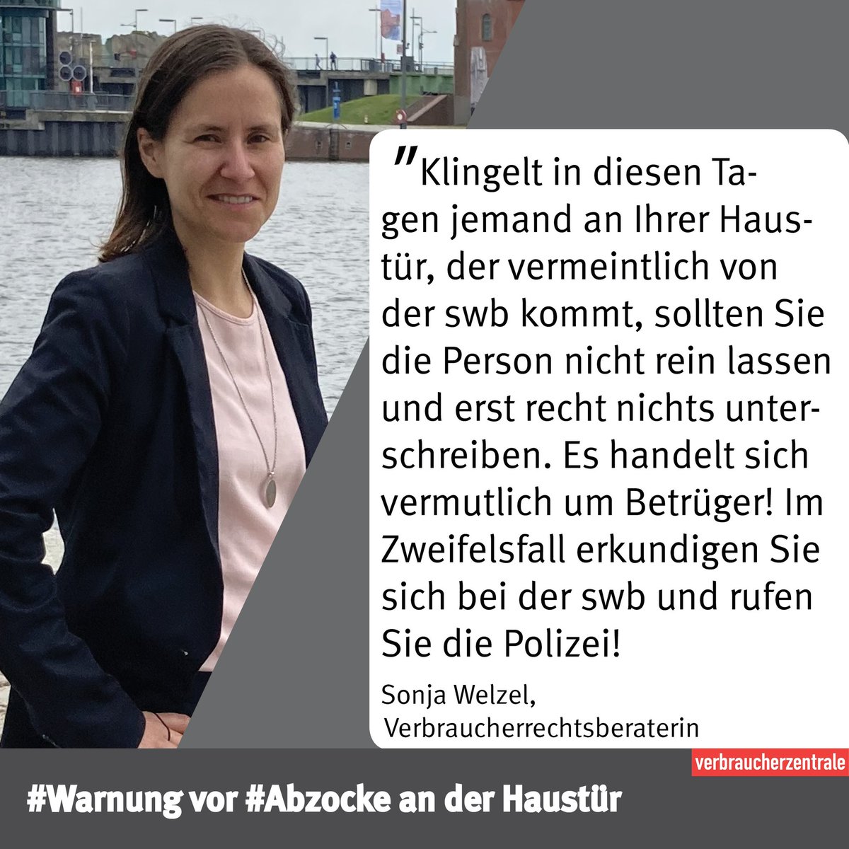 VZHB's tweet photo. Achtung, #Betrug in #Bremen und #Bremerhaven an der Haustür. Lassen Sie sich zu keiner Unterschrift drängen,  niemanden reinlassen, im Zweifel @BremenPolizei oder @PolizeiBhv rufen! @swb_online #stromvertrag ➡️ https://t.co/TIAAfwcLVe https://t.co/48da9QGQ7V