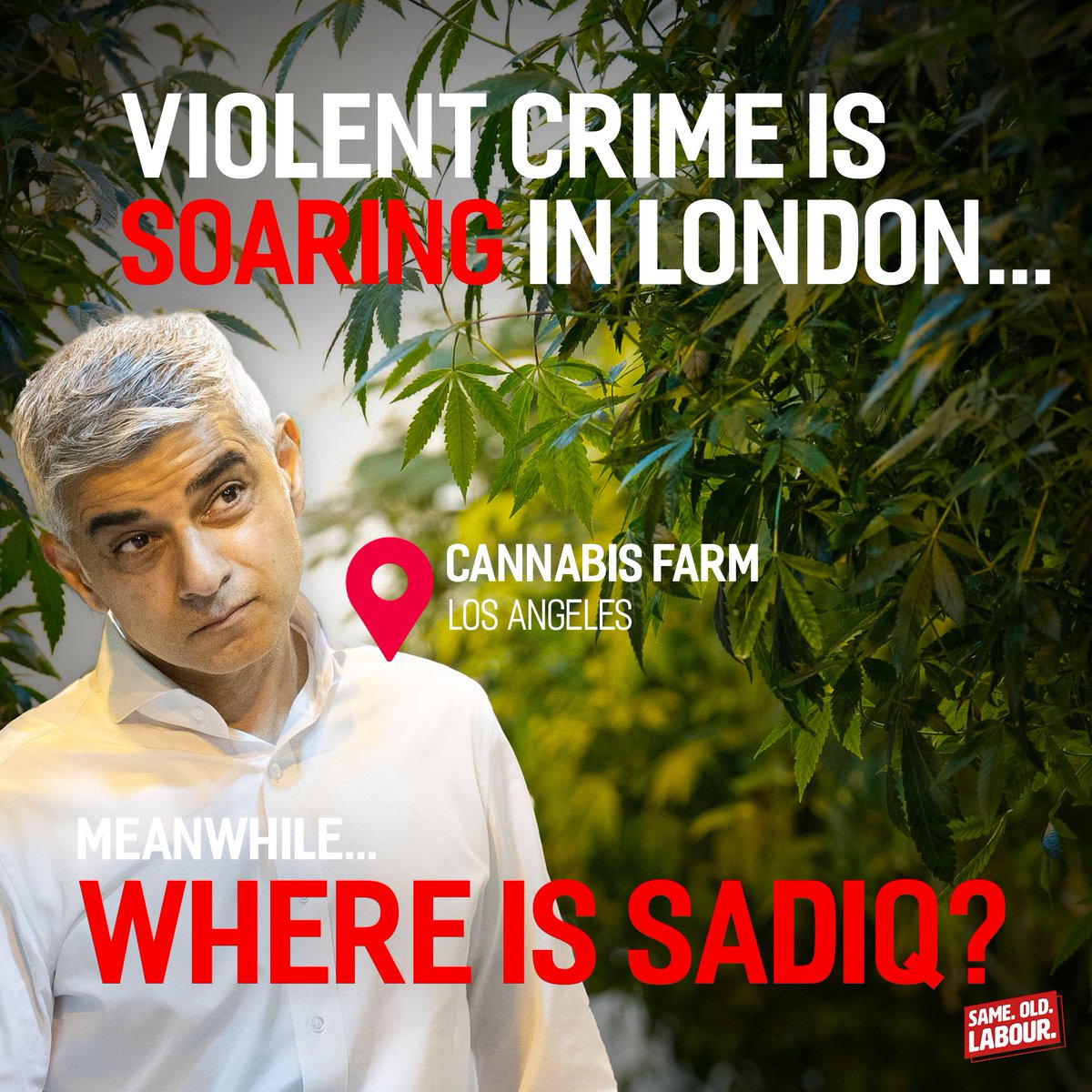 As violent crime soars in London, the man responsible for policing is over 5,000 miles away in LA, arguing for cannabis legalisation. Parents try their hardest to keep kids away from drugs. @SadiqKhan's plans would make their jobs impossible. Londoners deserve better.