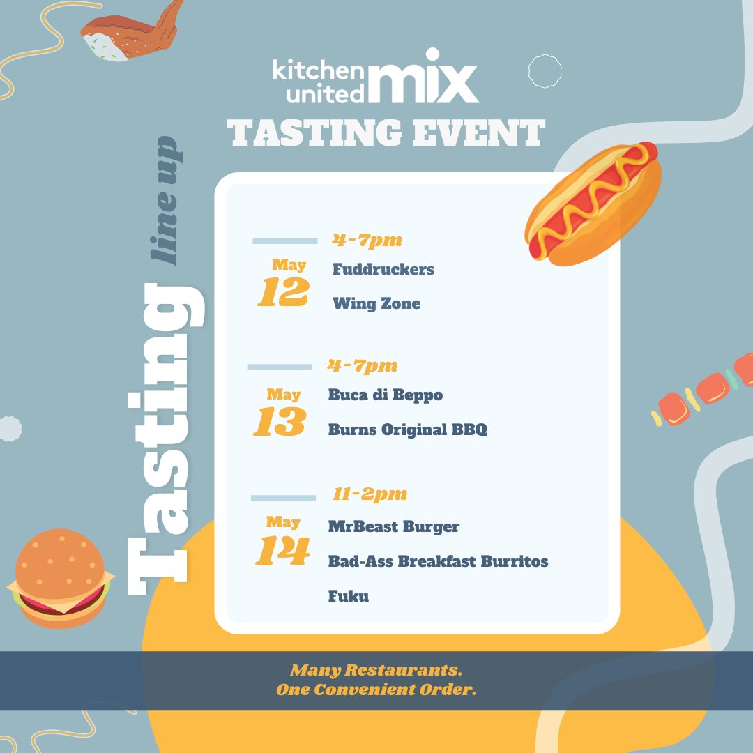 fuddruckers's tweet photo. Join us at our Houston location for the @kitchenunitedmix Tasting Event this Thursday - Saturday! Try free food from us, win prizes, and get automatic entry to win a $100 Kitchen United MIX gift card and $100 Kroger gift card. Click here: https://t.co/AhalxcTD3W https://t.co/98ZaxN1H5j