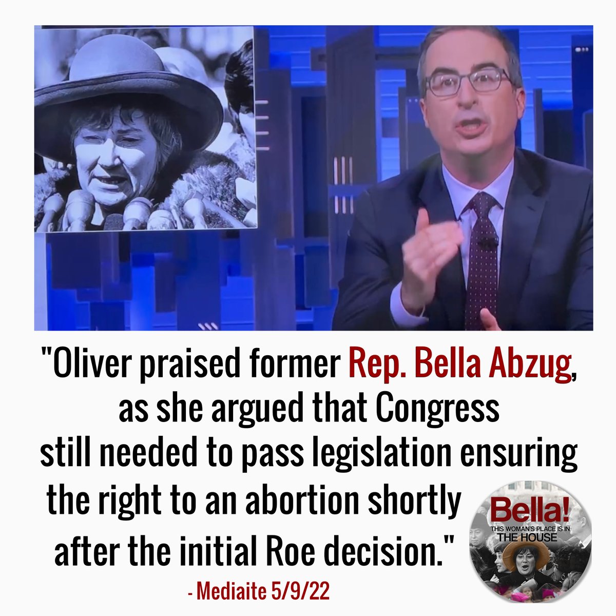 BellaDocFilm's tweet photo. Kudos to @JohnOliverHBO and the team at @LastWeekTonight for their look at Roe v Wade, and highlighting Rep. Bella Abzug’s efforts to enshrine a woman’s right to choose into law.

“Bella!” A #documentary #film coming soon &amp; seeking distribution https://t.co/0WM4rss8iL #bellaabzug https://t.co/GPK73p9OUT