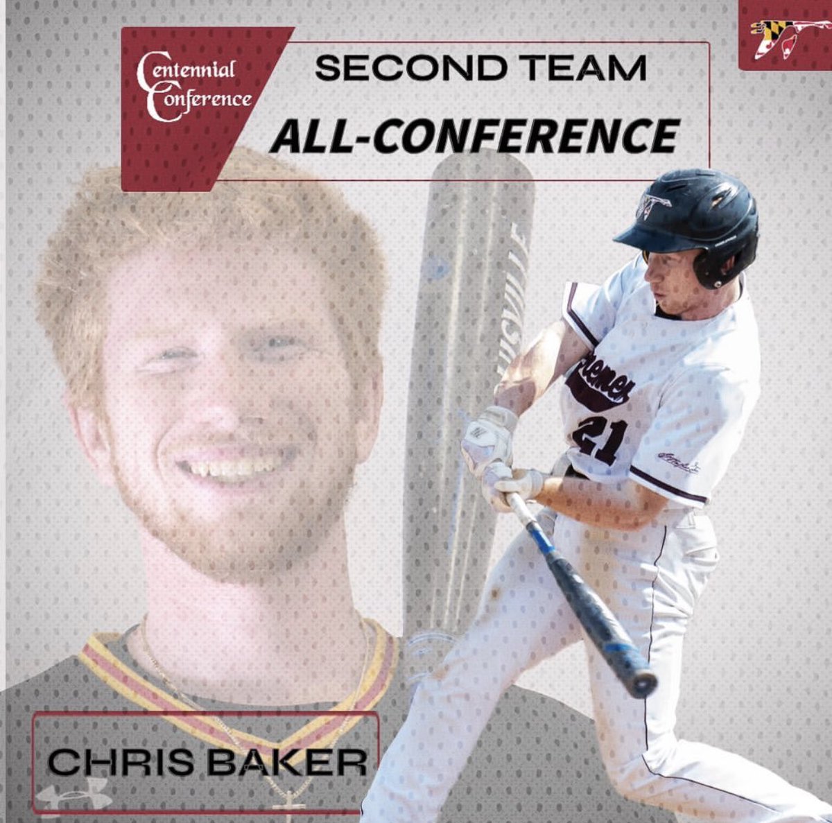 WashCollBase's tweet photo. Congrats to Sr. RF Chris Baker (Moorestown, NJ; Moorestown) on being named 2nd Team All-@CentennialConf!

Chris hit .329 with 46 R, 49 H, 12 2B, 6 3B, 2 HR, 29 RBI, and 19 SB!

He’s among the career leaders in every offensive category in program history! @washcollsports https://t.co/Wts13OCUyF