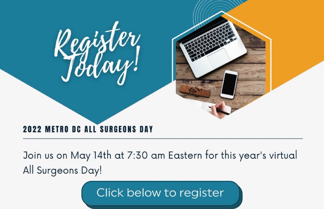 Looking forward to #AllSurgeonsDay2022! It's not too late to register (form.jotform.com/220394750353959). Come join for an amazing #SurgErgo panel and much more! @JHawksworthMD @thyroid__storm @LSJohnsonMD @p_g_j_ @GUH_WHCSurgRes @GWSurgery @HowardUGenSurg @SurgeryInova @AmCollSurgeons