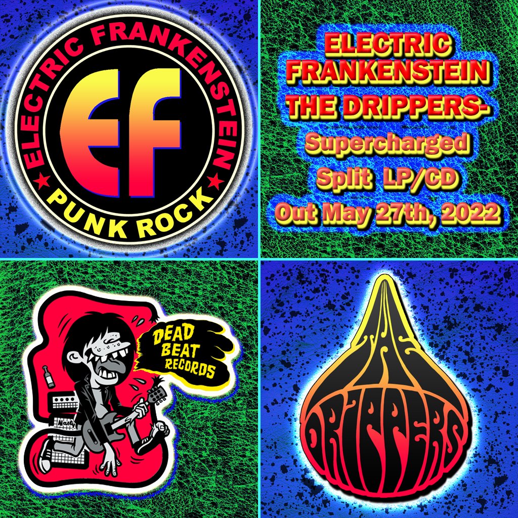 DeadBeatRecords's tweet photo. Drippers / Electric Frankenstein- ‘Supercharged’ Split LP/CD will be in stock and shipping on Friday May 27th on Dead Beat Records here: https://t.co/4l7OSvClCS . #thedrippers #electricfrankenstein #deadbeatrecords #deadbeatrecordsmailorder #deadbeatrecordsandmailorder https://t.co/5tLkutAz19