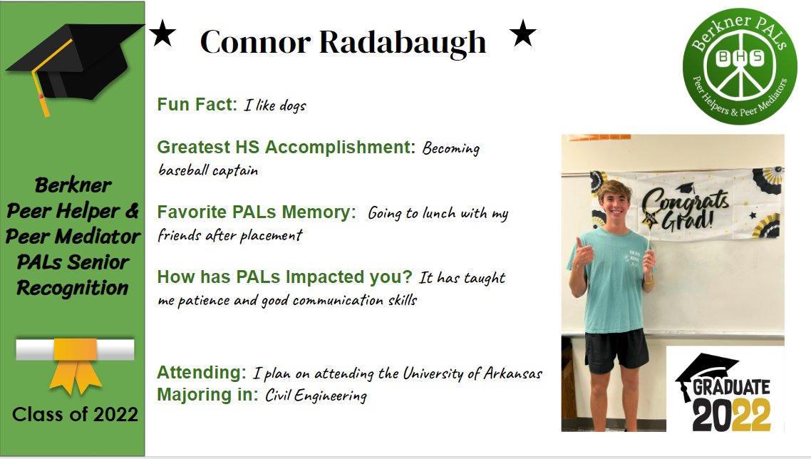 BerknerHelpers's tweet photo. 🎓🐏💚Senior PALs Spotlight: Connor Radabaugh #Classof2022 #alwaysaRAM #RamPride #Ramily 💚🐏🎓@RISDPALs @bhsmediators @bhsstem @RISDPreventProg https://t.co/NRq11nesXr