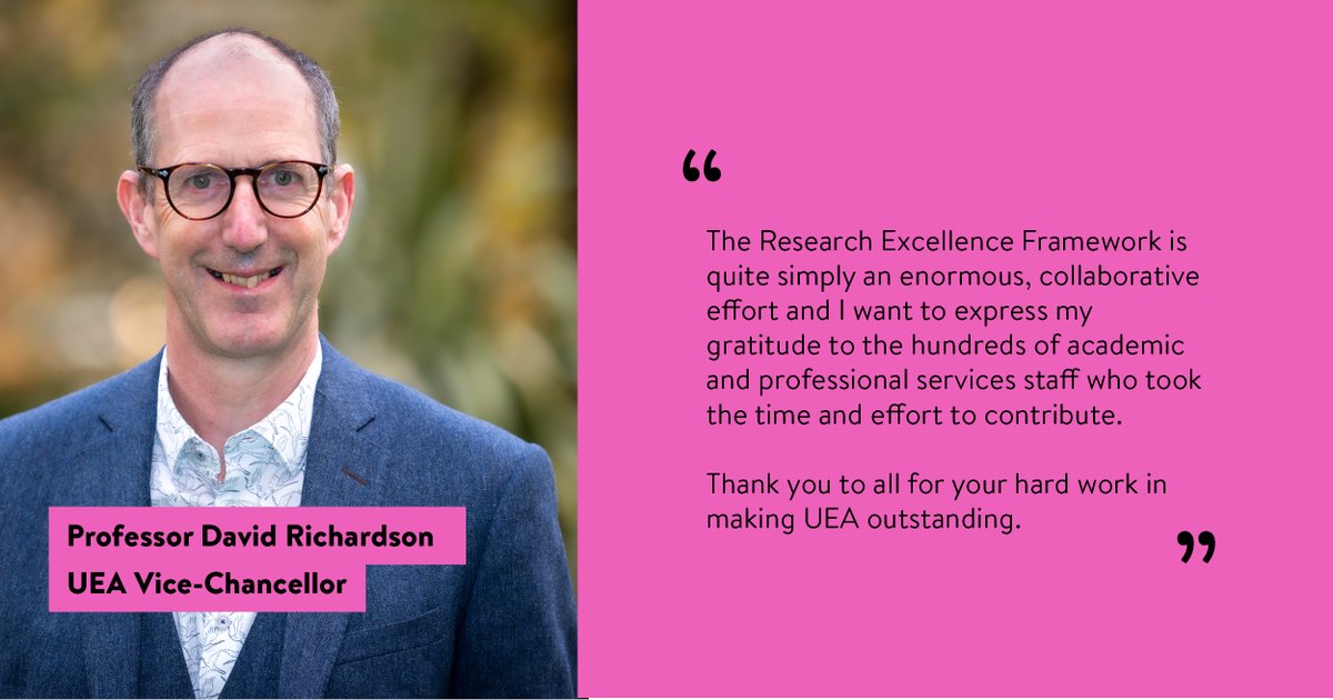 UEAResearch's tweet photo. A big thank you from our Vice-Chancellor Prof David Richardson to the hundreds of academic and professional services staff who contributed to our outstanding REF submission.
Learn about our research, here: https://t.co/4qJy3O0hax
#UEAREF #REFResults #ThinkingWithoutBorders https://t.co/tHN5qVqHc9