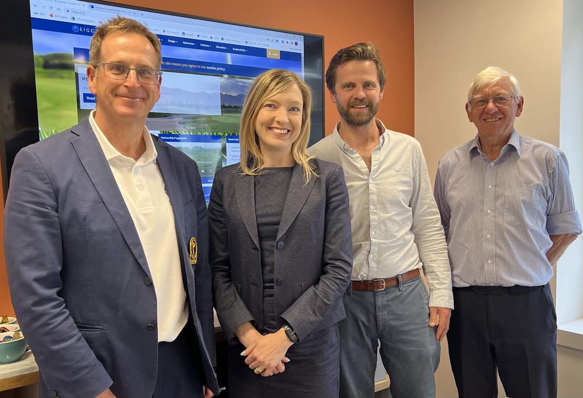 EIGCA's tweet photo. EIGCA President, Tim Lobb @LOBBandPARTNERS, Chair of EIGCA Sustainability Committee @gjrdubbya, and EIGCA Sustainability Consultant, Keith Duff, met with Arlette Anderson, Director, Sustainable Golf @RandA to discuss #sustainable #GolfCourseDesign opportunities. https://t.co/Pdz6O8bNfD