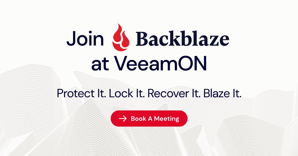 backblaze's tweet image. Attending VeeamON? Book a meeting with Backblaze to discuss Instant Recovery in Any Cloud and how we can help you modernize your data protection today. 

hubs.ly/Q01b7Jjm0
#BackblazeB2 #VeeamON2022 #dataprotection #blazeit #instantrecovery