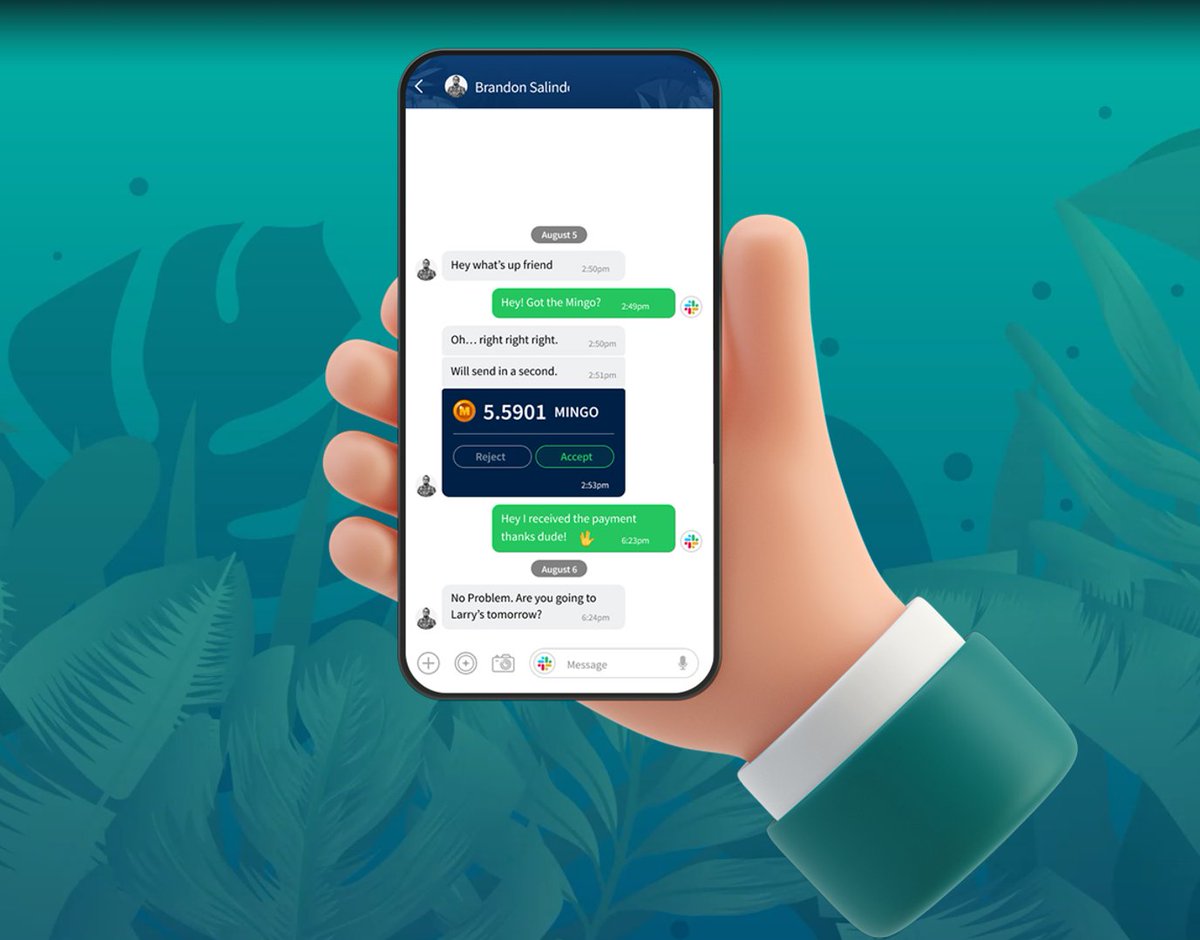 MINGO Chat is not just a messaging app …. It makes sending crypto as easy  as sending a text message! Mingo Chat & Mingo Wallet work together  seamlessly, allowing you to send,