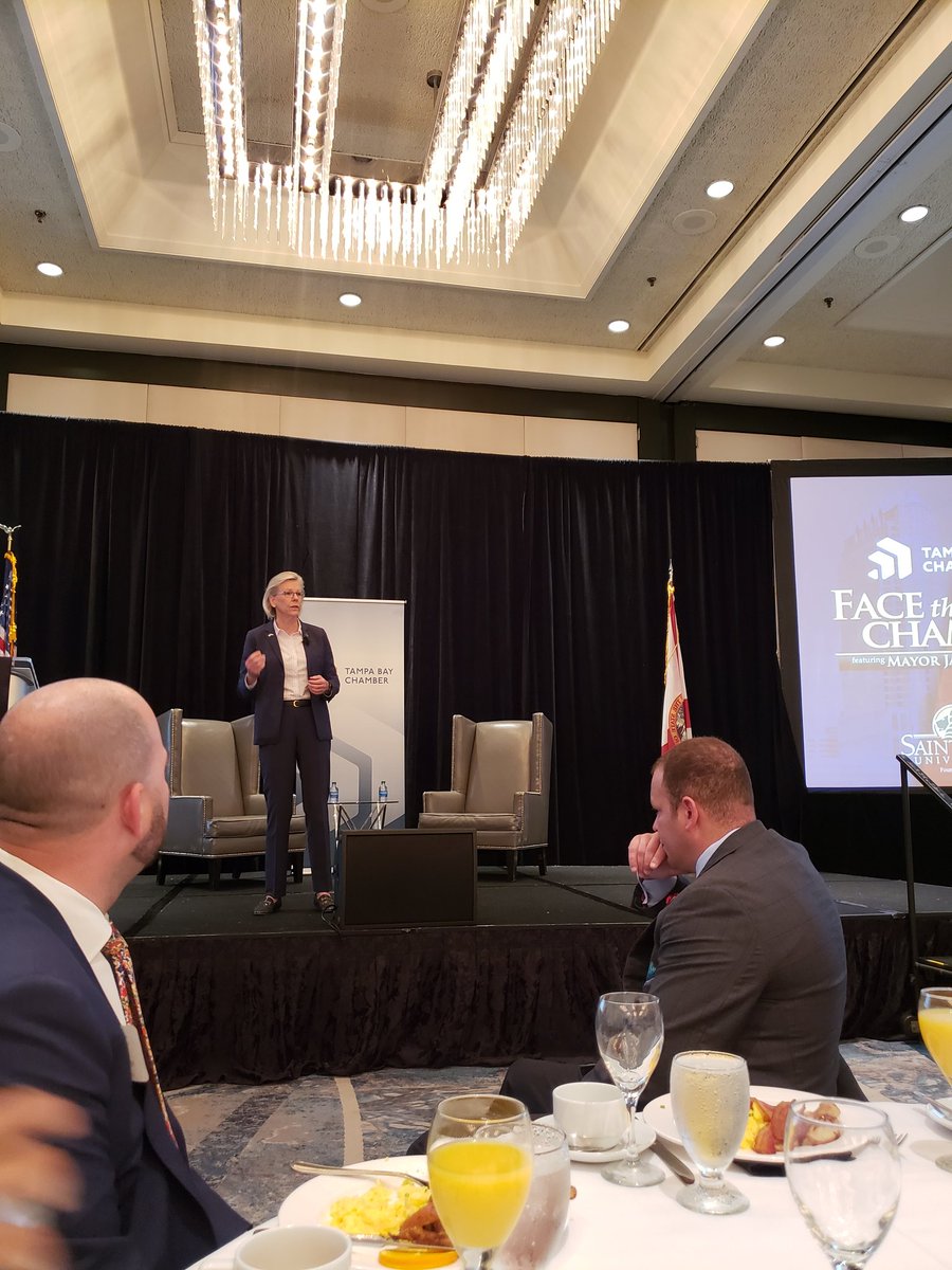 Shadel_Hamilton's tweet photo. Kudos to @CityofTampa Mayor Jane Castor for taking on the tough questions at this morning's @TB_Chamber, Face the Chamber event, proudly sponsored by @SaintLeoUniv. It's exciting to experience first hand the growth of the area. #wearesaintleo #facethechamber https://t.co/mQ11pdwhjH
