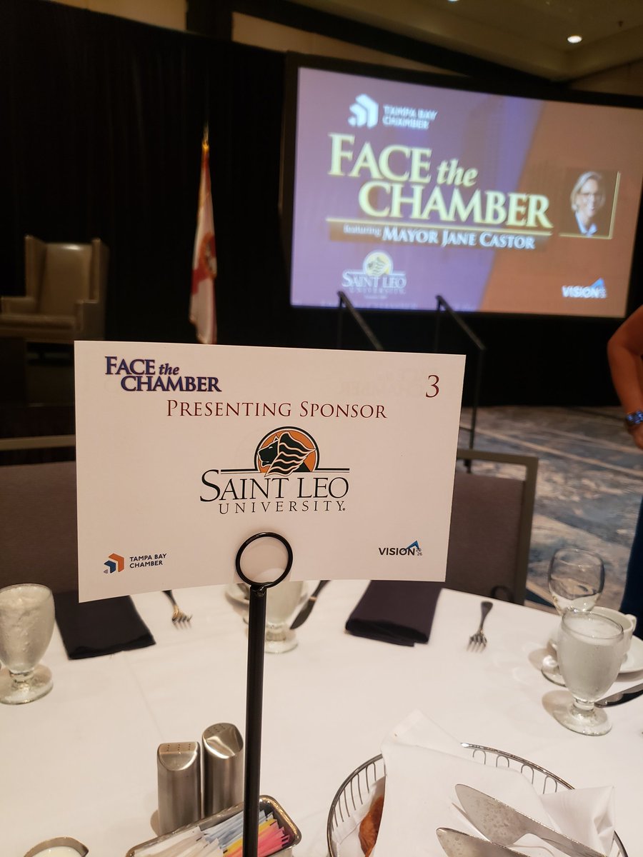 Shadel_Hamilton's tweet photo. Kudos to @CityofTampa Mayor Jane Castor for taking on the tough questions at this morning's @TB_Chamber, Face the Chamber event, proudly sponsored by @SaintLeoUniv. It's exciting to experience first hand the growth of the area. #wearesaintleo #facethechamber https://t.co/mQ11pdwhjH